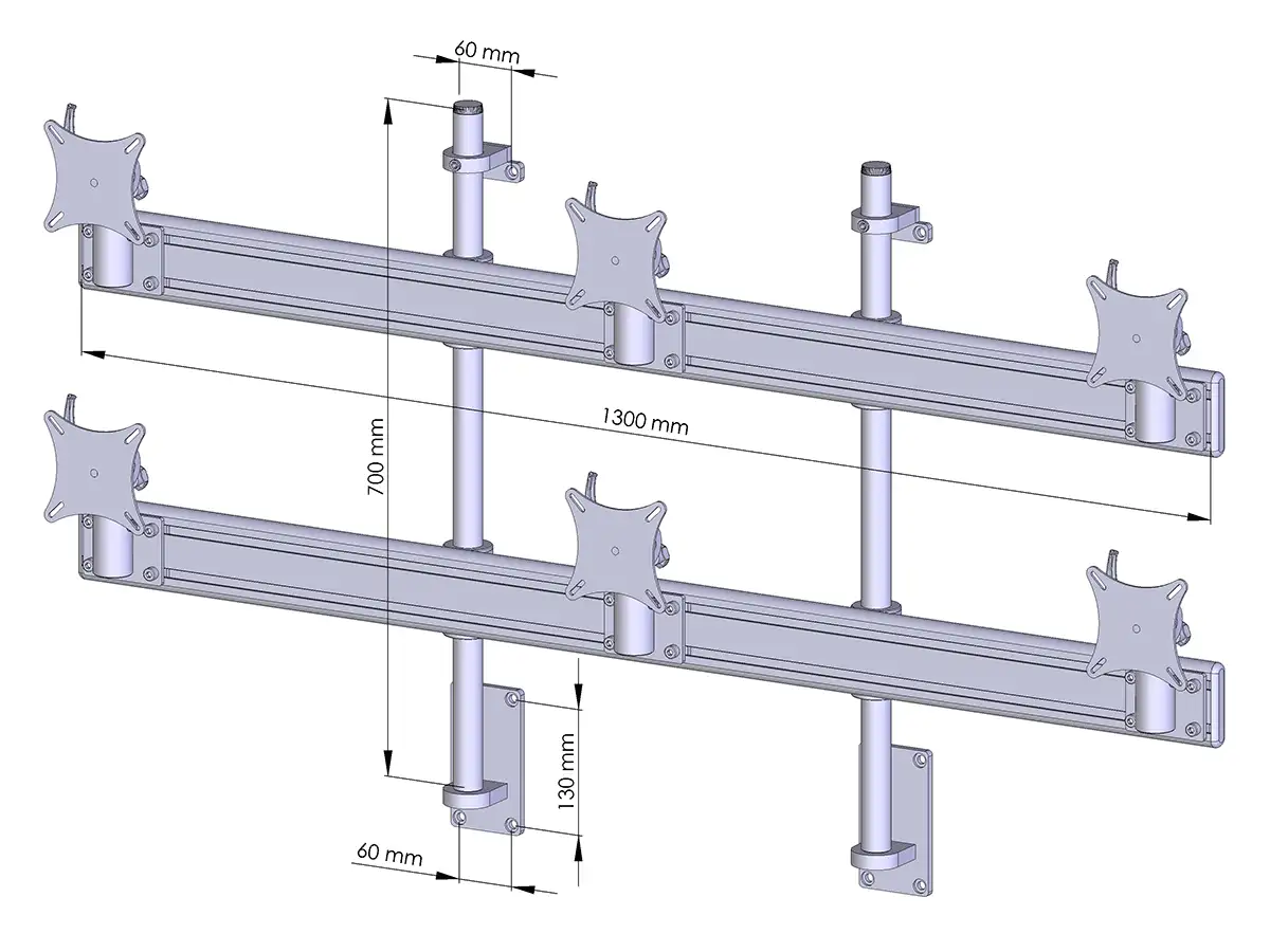 Flat-System Wandhalter für 6 Monitore  3+3 - 20''-24''