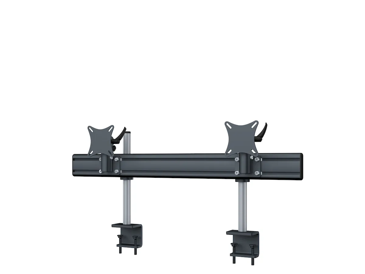 Tischhalterung für zwei horizontale Monitore mit fester Klemme