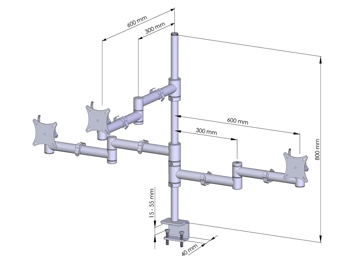 Flex-System Monitorhalterung für 3 Bildschirme mit Tisch-Klemme 3er - 25''-32''