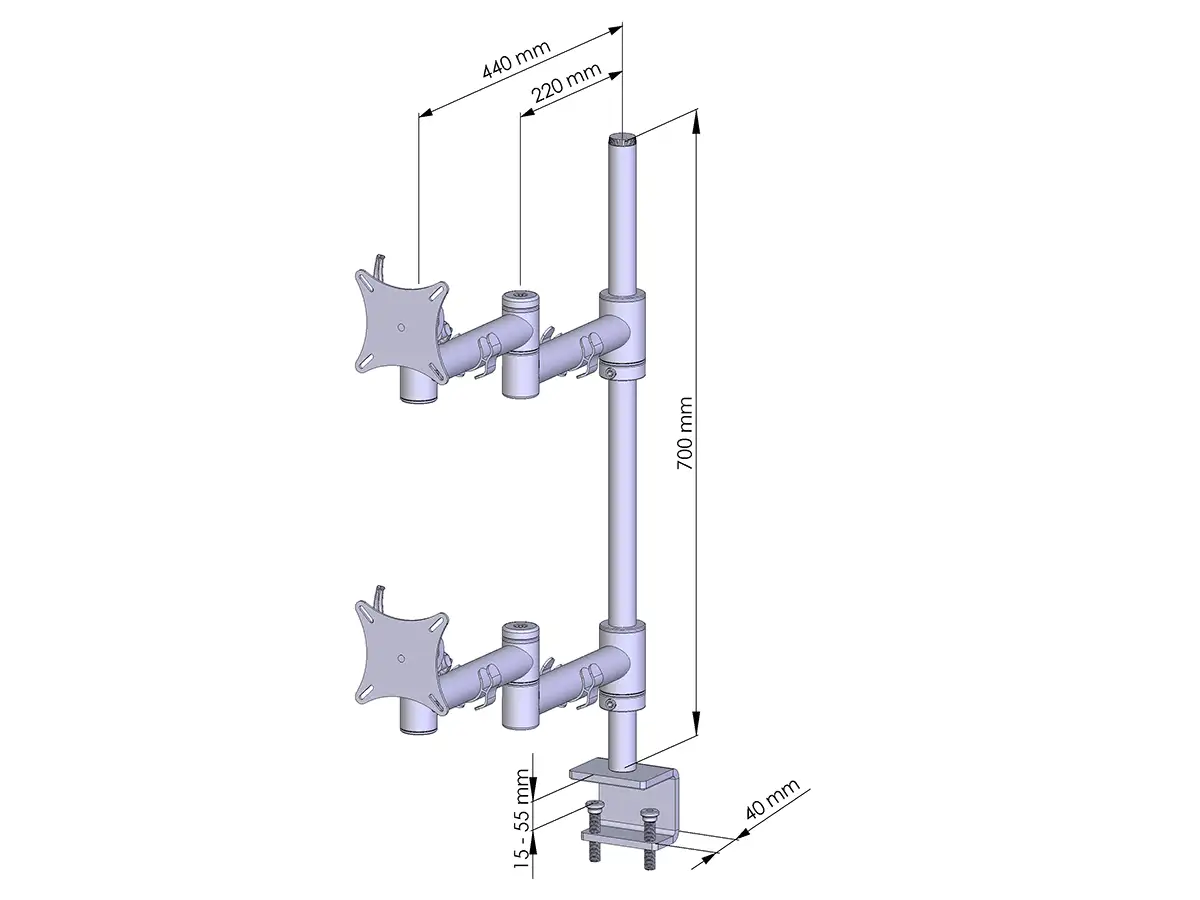 Flex-System Monitorhalterung für 2 Bildschirme mit Tisch-Klemme 1+1 - 17''-24''