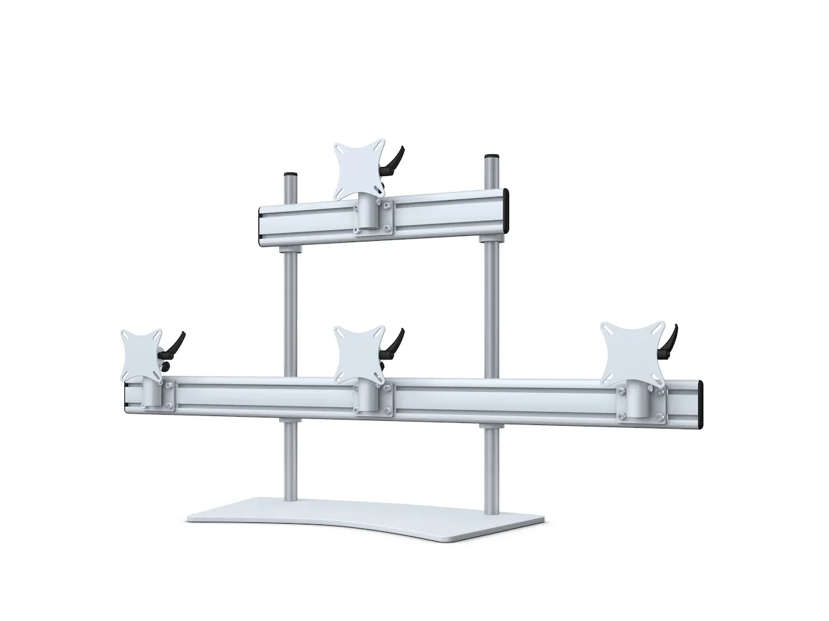 Monitor-Standfuß für vier Monitore in 3+1-Konfiguration
