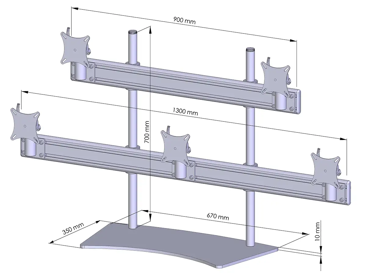 Flat-System Monitorhalter für 5 Monitore mit Tisch-Stand-Fuß 3+2 - 20''-24''