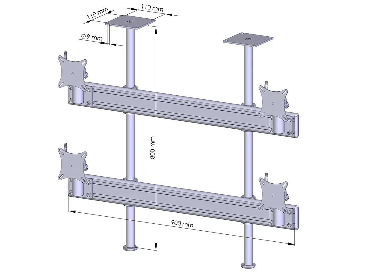 Flat-System Monitorhalter Decke für 4 Monitore 2 + 2 - 20''-24"