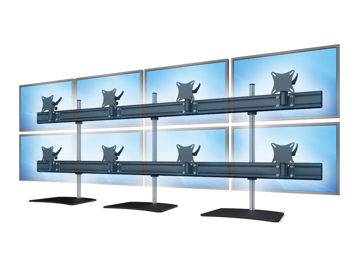 Flat-System Monitorhalter für 8 Monitore mit Tisch-Stand-Fuß 4+4 - 25''-32"