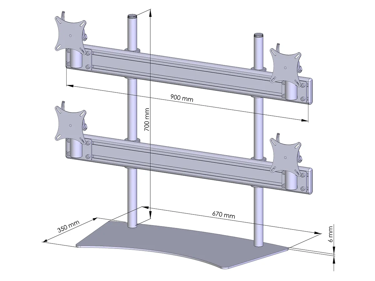 Flat-System Monitorhalter für 4 Monitore mit Tisch-Stand-Fuß 2+2 - 20''-24'