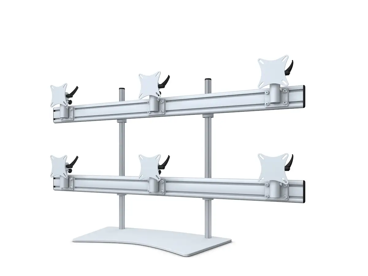 Flat-System Monitorhalter für 6 Monitore mit Tisch-Stand-Fuß 3+3 - 25''-32''