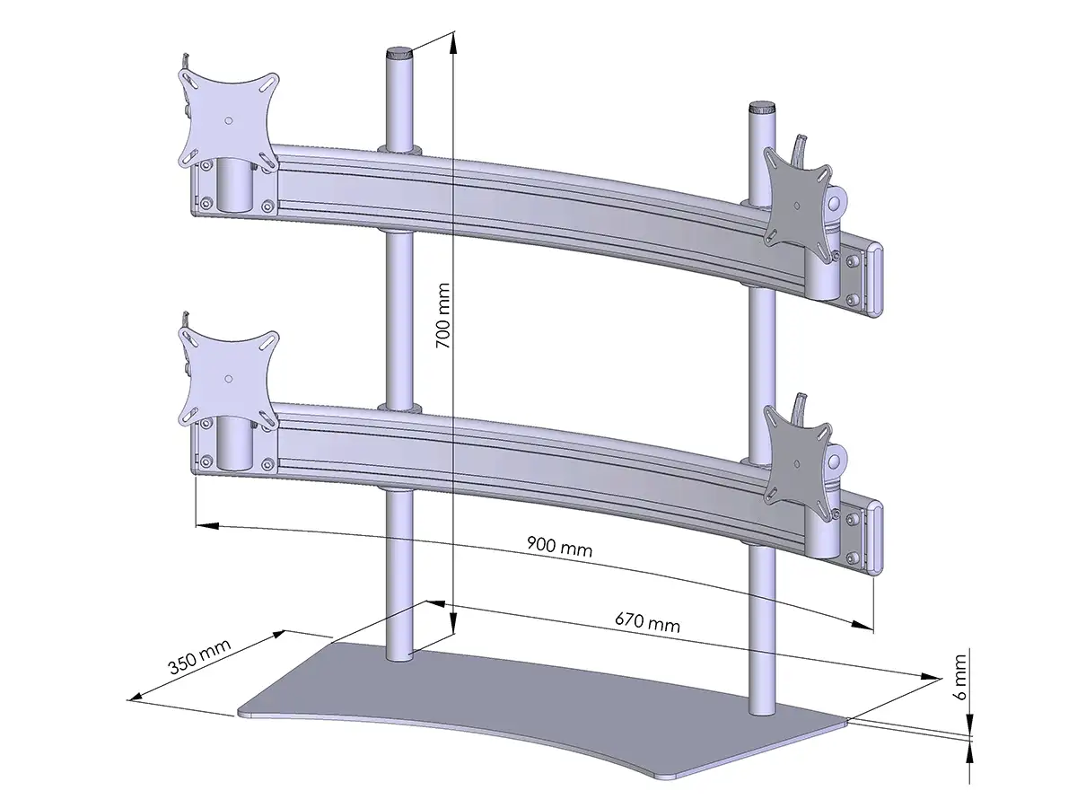 Para-System Monitorhalter für 4 Monitore mit Tisch-Stand-Fuß 2+2 - 20''-24''