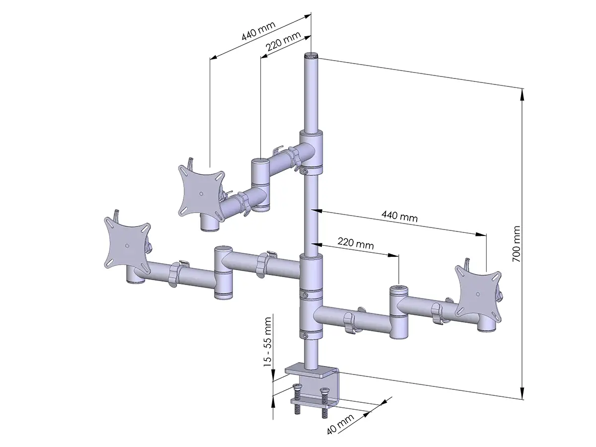 Flex-System Monitorhalterung für 3 Bildschirme mit Tisch-Klemme 3er - 17''-24''
