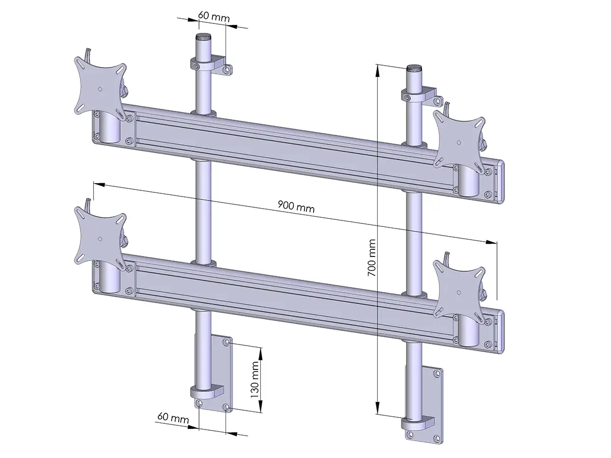 Flat-System Wandhalter für 4 Monitore 2+2 - 20''-24"