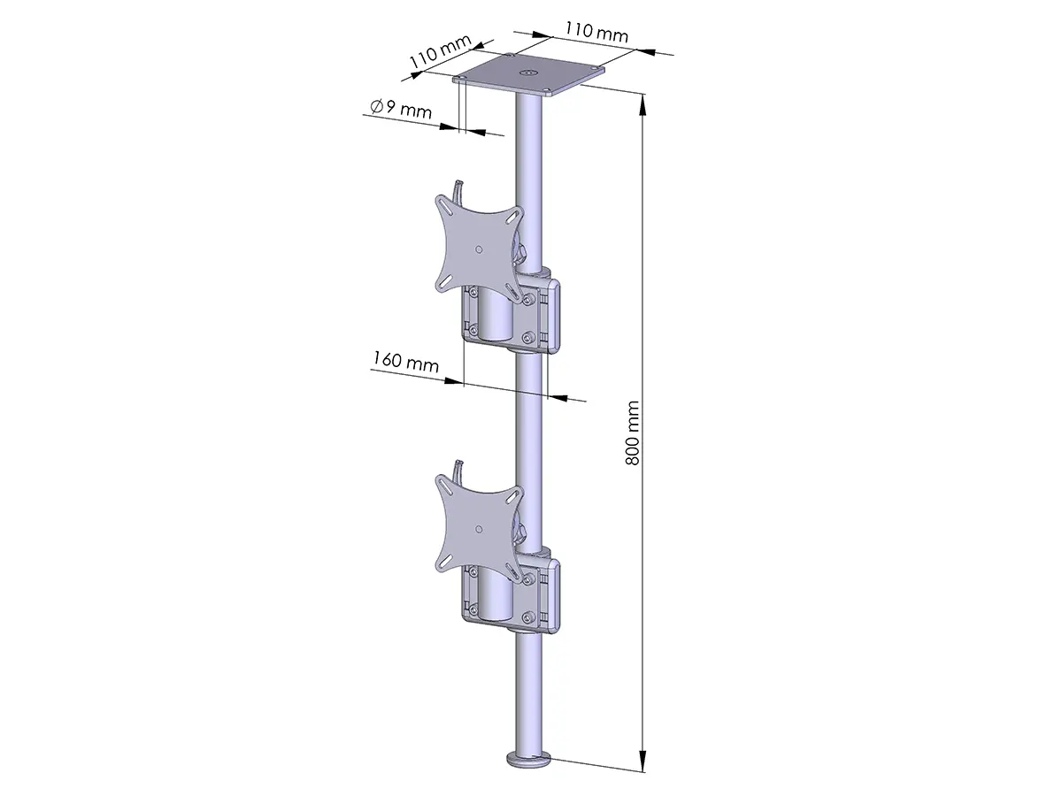 Flat-System Monitorhalter Decke für 2 Monitore 1 + 1 - 20''-24"