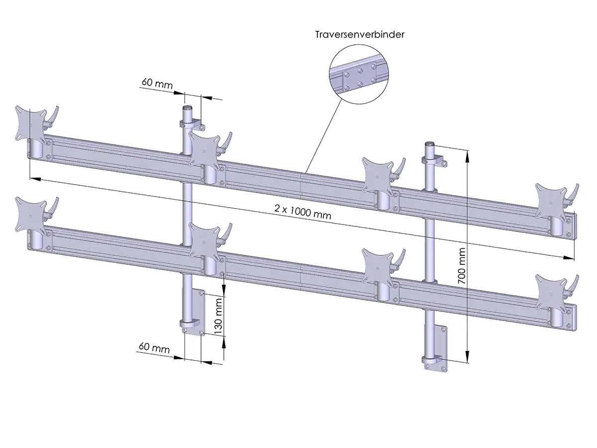 Flat-System Wandhalter für 8 Monitore  4+4 - 20''-24''