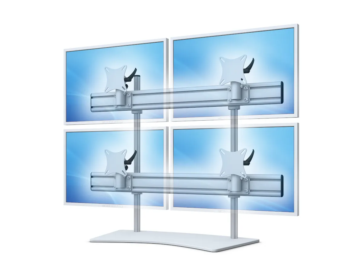 Flat-System Monitorhalter für 4 Monitore mit Tisch-Stand-Fuß 2+2 - 20''-24'