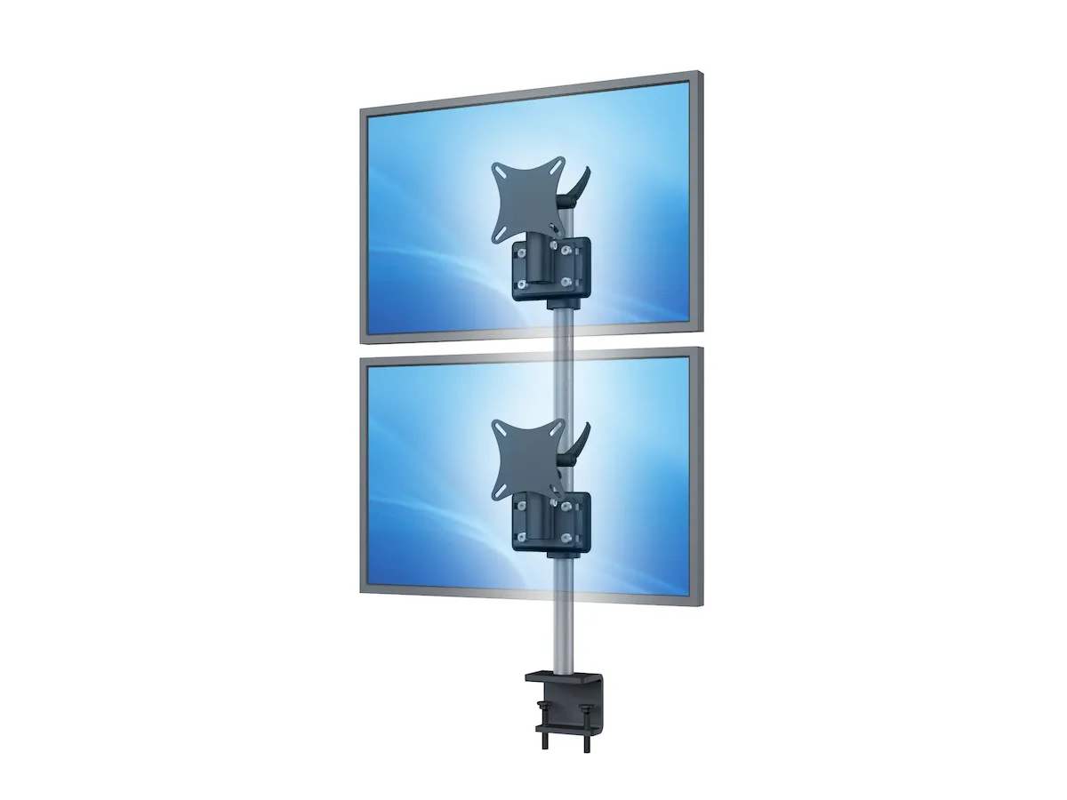 Vertikale Monitorhalterung mit Tischklemme für zwei Monitore