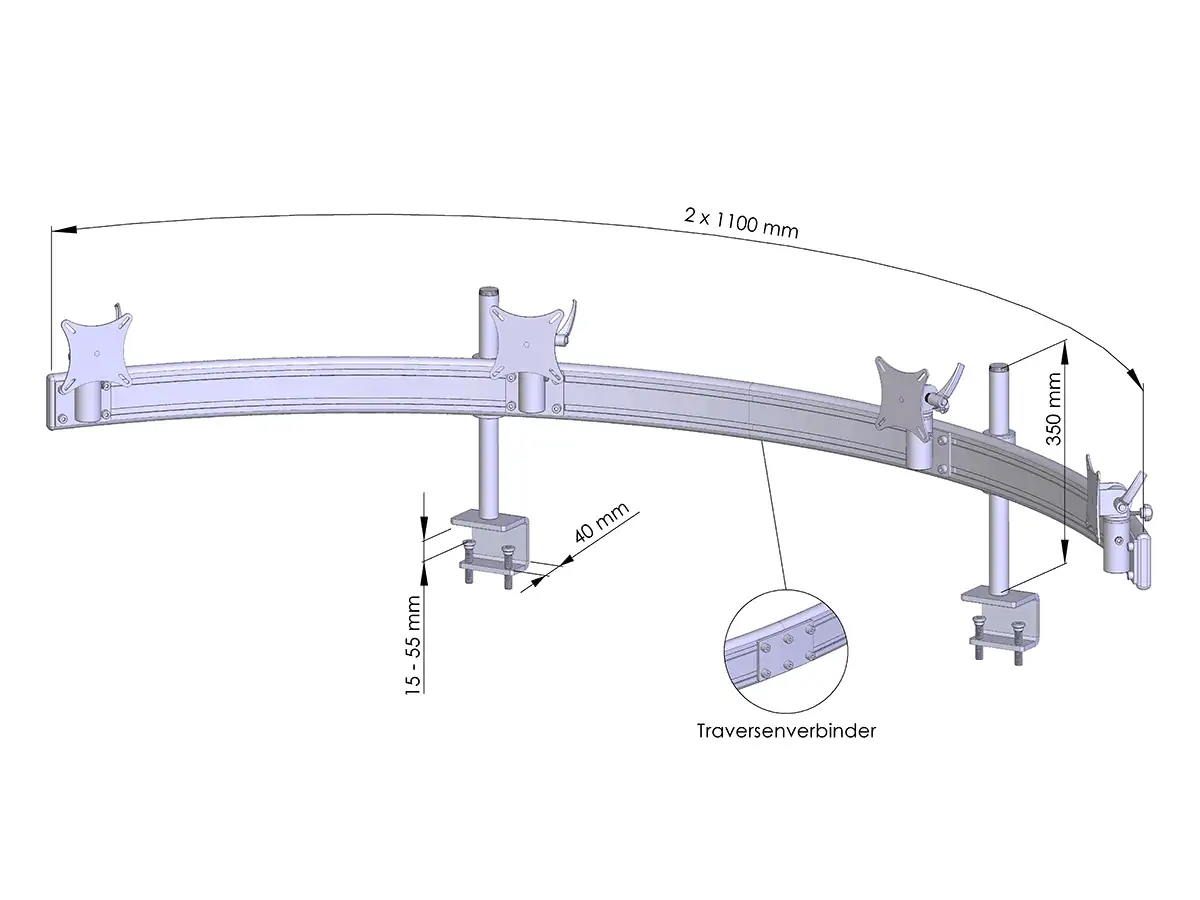 Para-System Monitorhalterung für 4 Monitore mit Tisch-Klemme 4er - 20''-24''