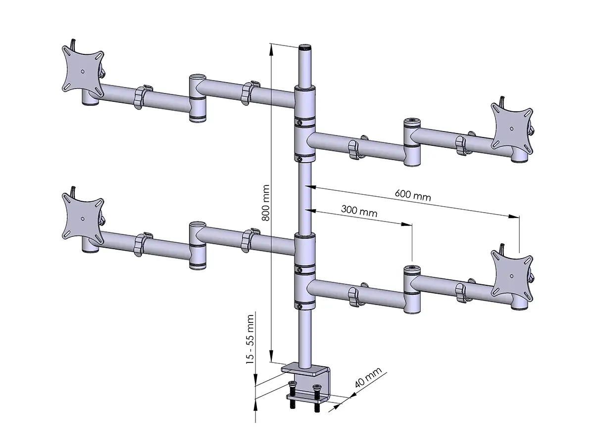 Flex-System Monitorhalterung für 2 Bildschirme mit Tisch-Klemme 2+2 - 25''-32''