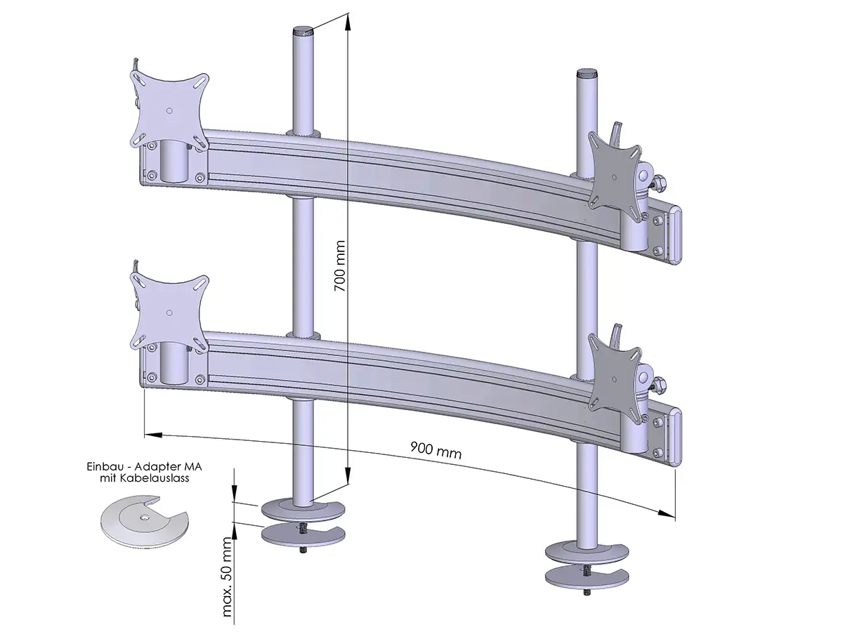Para System Monitorhalterung für 4 Monitore Einbauadapter mit Kabelauslass (MA) 2+2 - 20''-24''