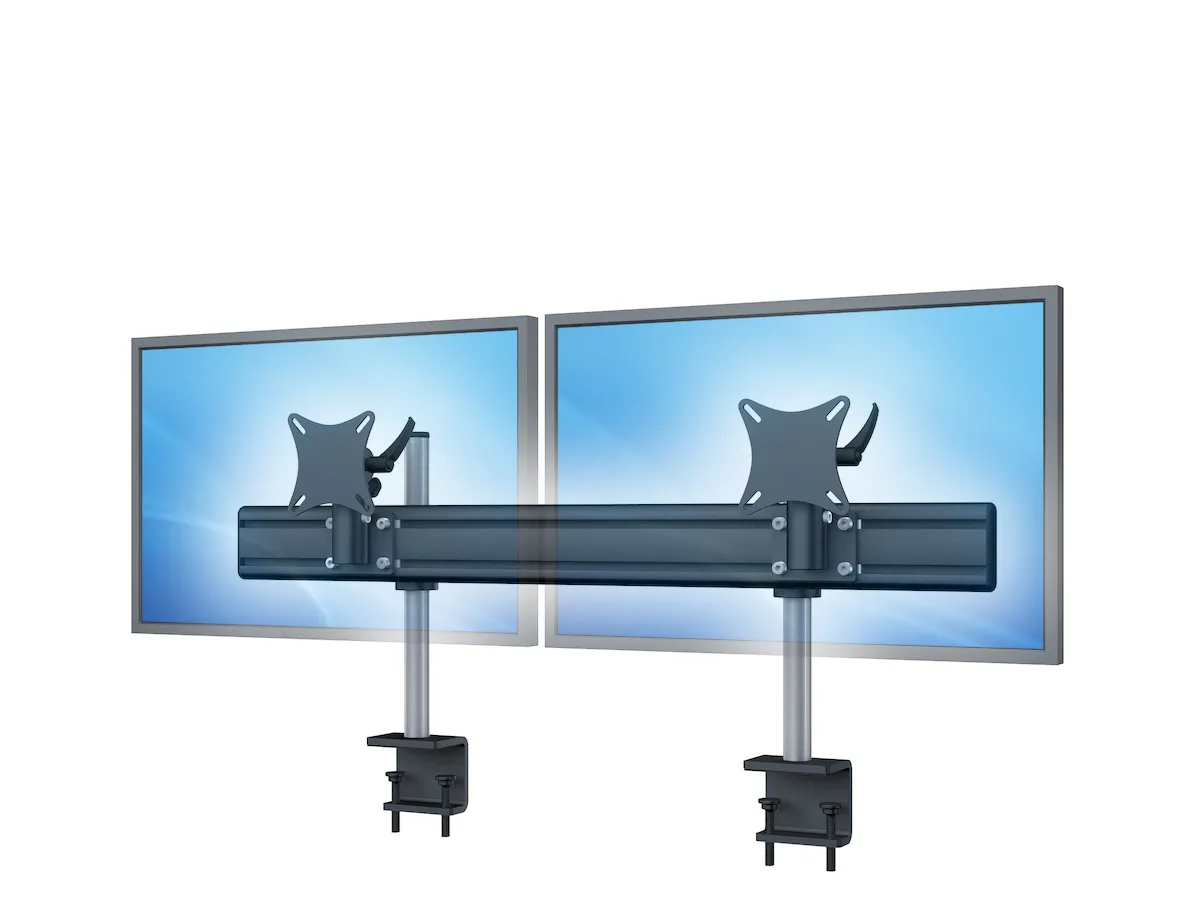 Dual-Monitorhalterung mit Tischklemme für nebeneinander montierte Displays