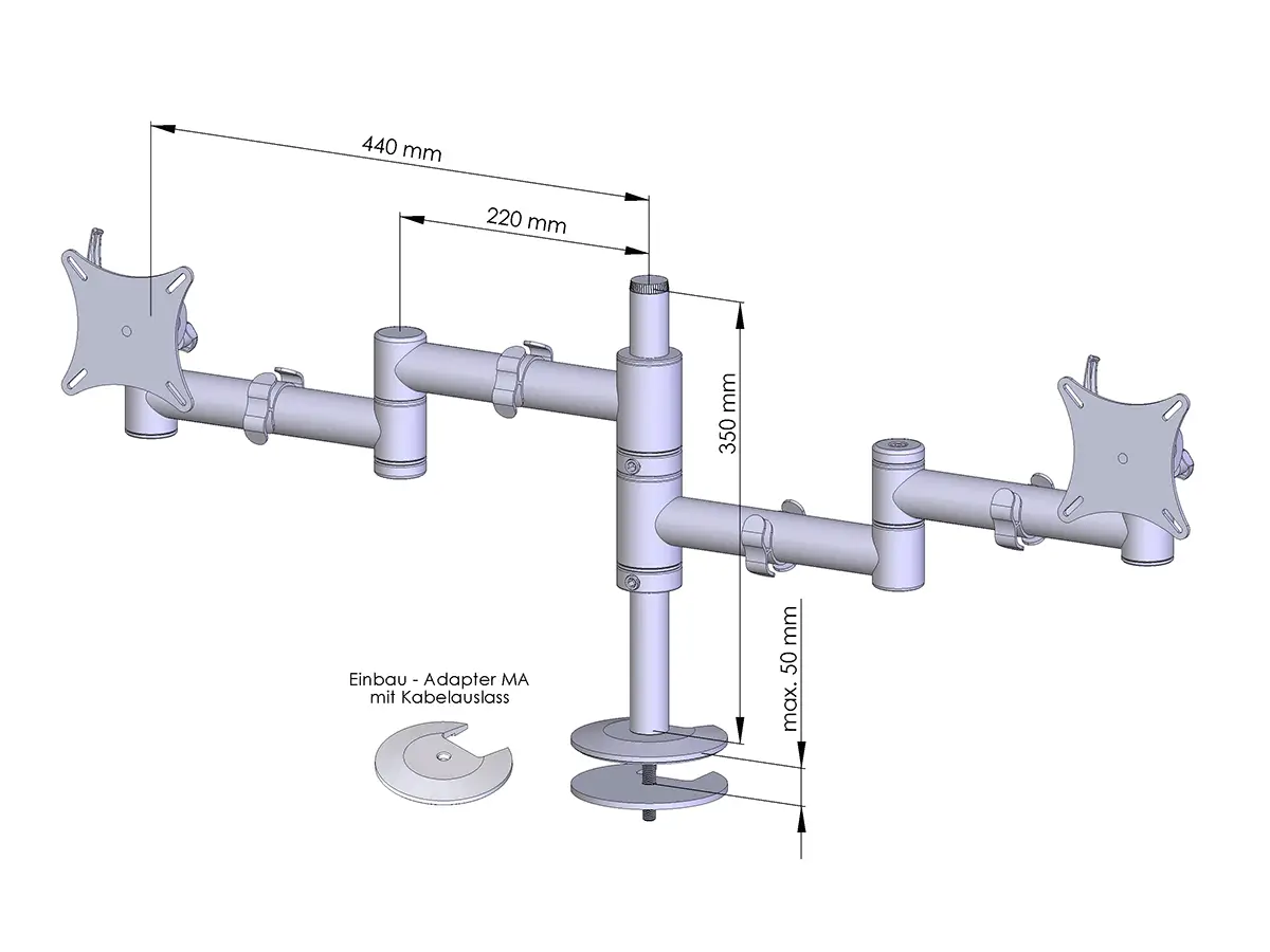 Flex-System Monitorhalterung für 2 Monitore Einbauadapter mit Kabelauslass (MA) 2er - 17''-24''   Kopie