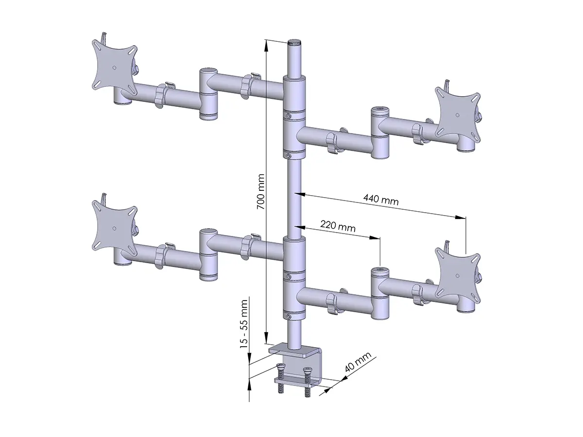 Flex-System Monitorhalterung für 2 Bildschirme mit Tisch-Klemme 2+2 - 17''-24''