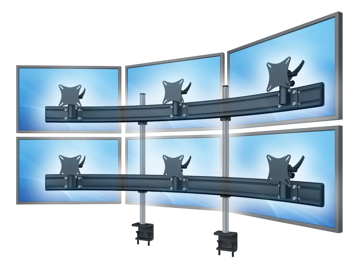 Para System Monitorhalterung für 6 Monitore mit Tisch-Klemme 3+3 - 25''-32''