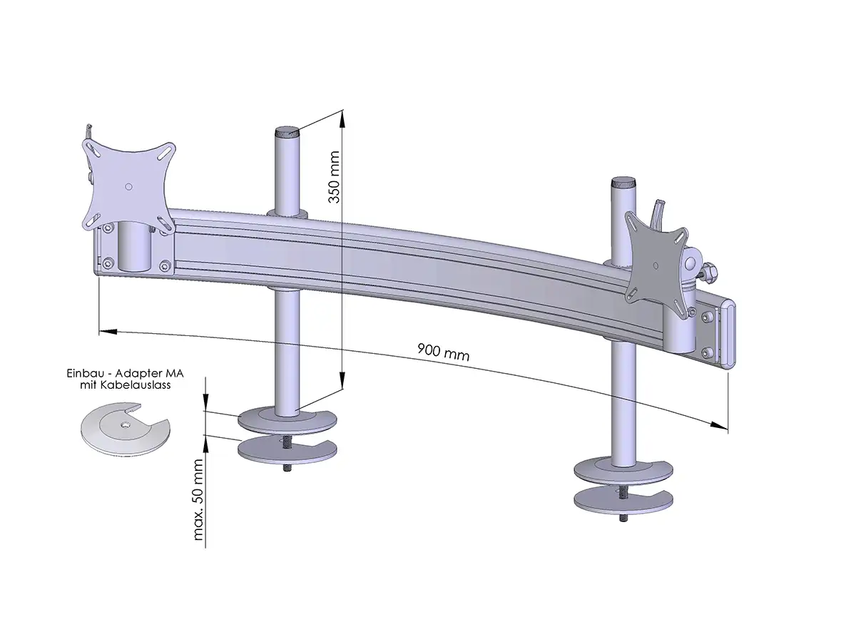 Para System Monitorhalterung für 2 Monitore Einbauadapter mit Kabelauslass (MA)  2er - 20''-24''