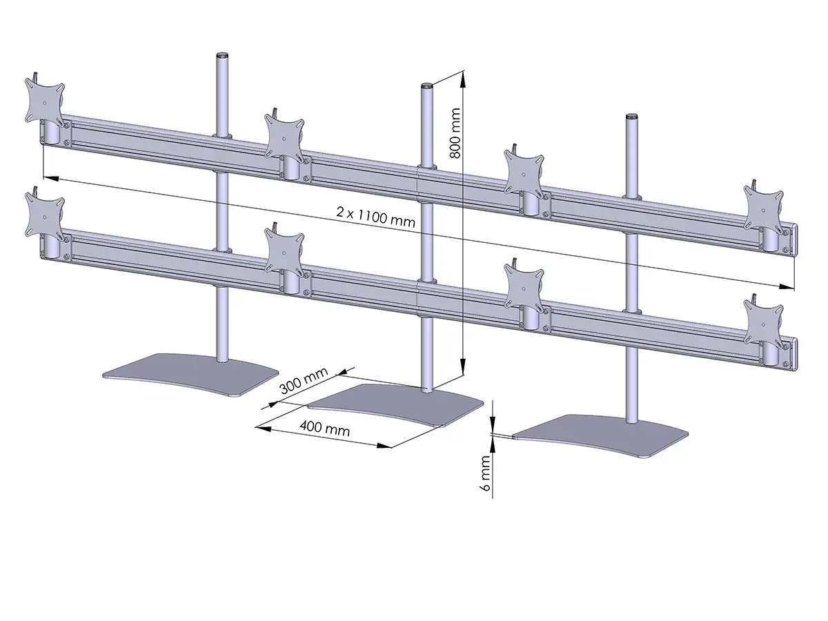 Flat-System Monitorhalter für 8 Monitore mit Tisch-Stand-Fuß 4+4 - 25''-32"