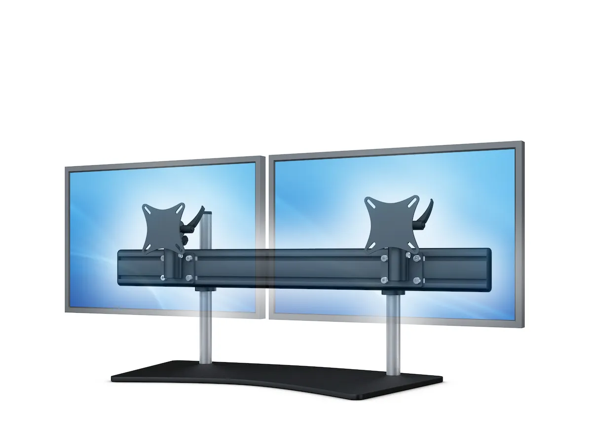 Dual-Monitorhalterung mit stabilem Standfuß für nebeneinander platzierte Displays