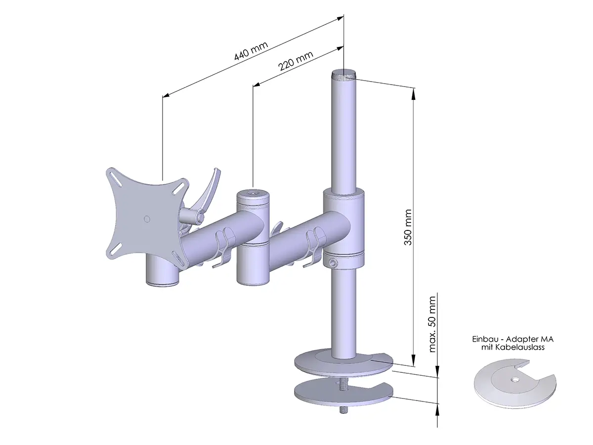 Flex-System Monitorhalterung für 1 Monitor Einbauadapter mit Kabelauslass (MA) 1er - 17''-24''