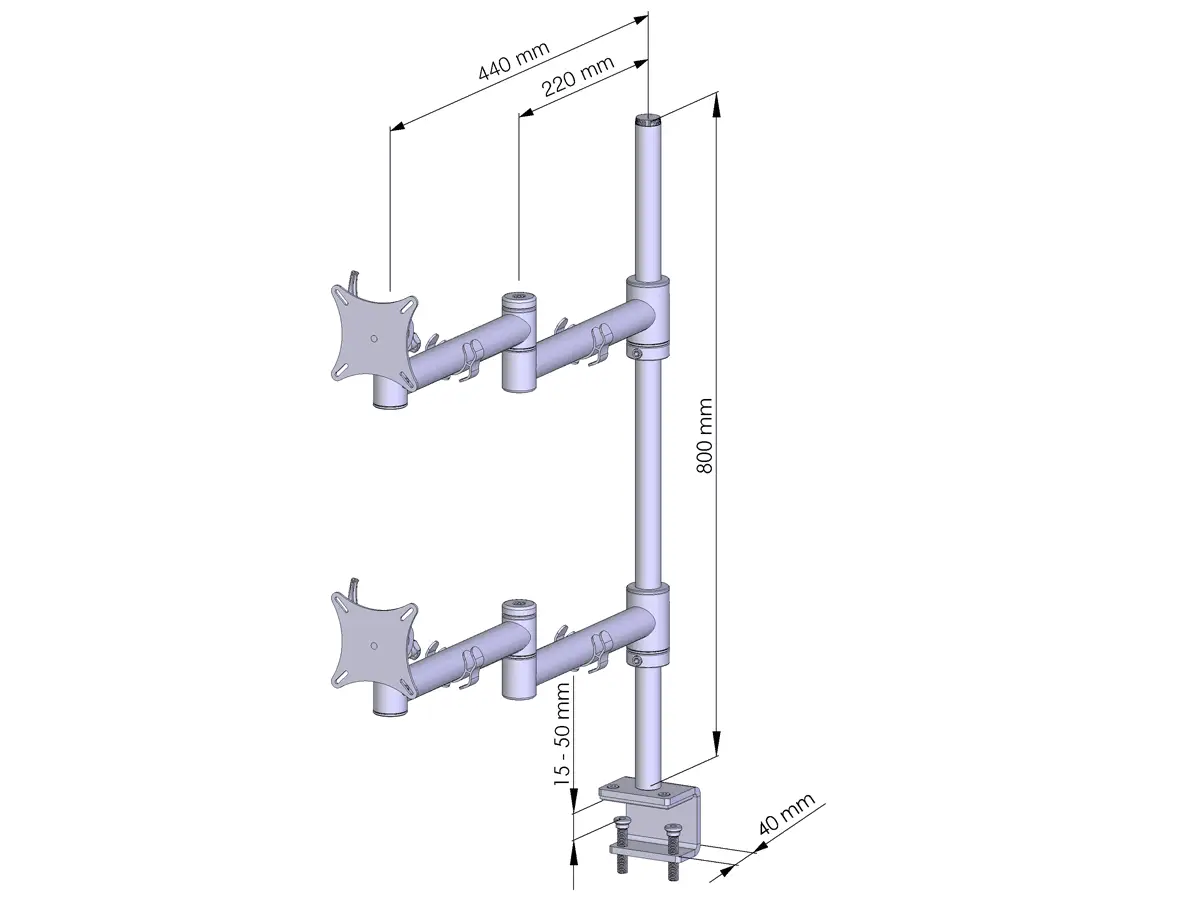Curved Monitorhalter bis 49" für 2 Bildschirme mit Tischklemme