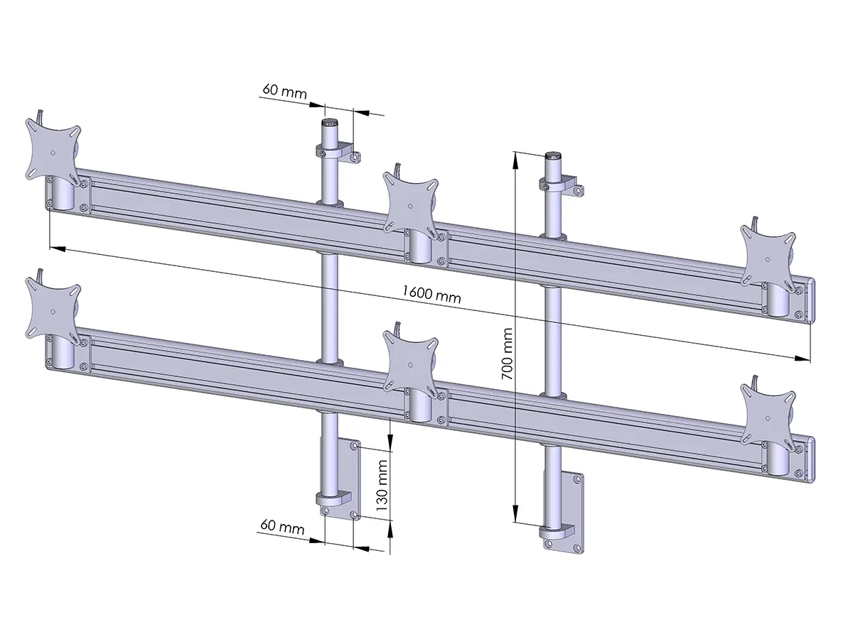 Flat-System Wandhalter für 6 Monitore  3+3 - 25''-32''