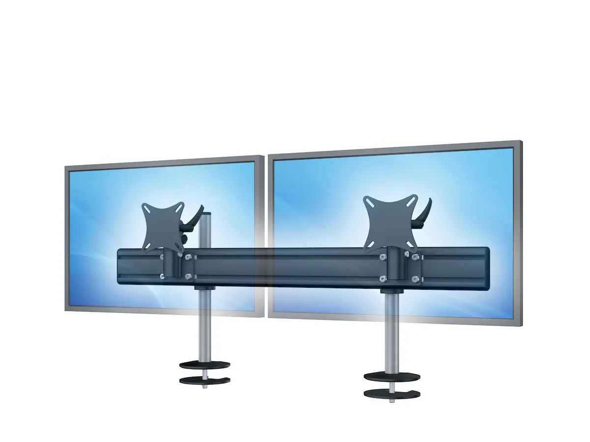 Flexible Tischhalterung für zwei nebeneinander montierte Monitore