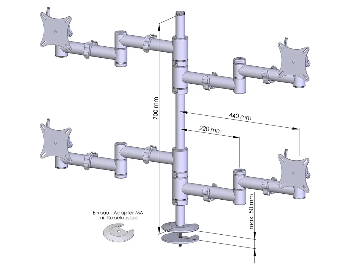 Flex-System Monitorhalterung für 4 Monitore Einbauadapter mit Kabelauslass (MA) 2+2 - 17''-24''