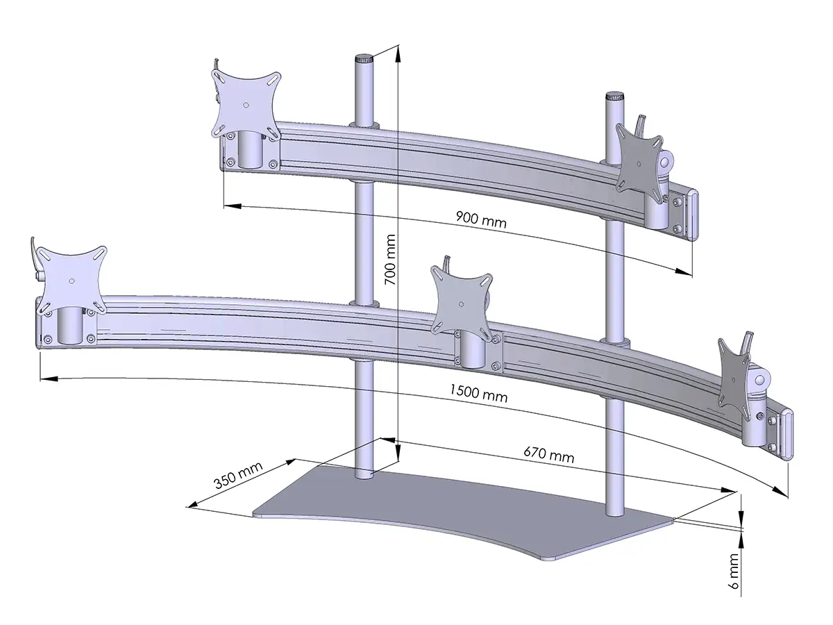 Para-System Monitorhalter für 5 Monitore mit Tisch-Stand 3+2 - 20''-24''