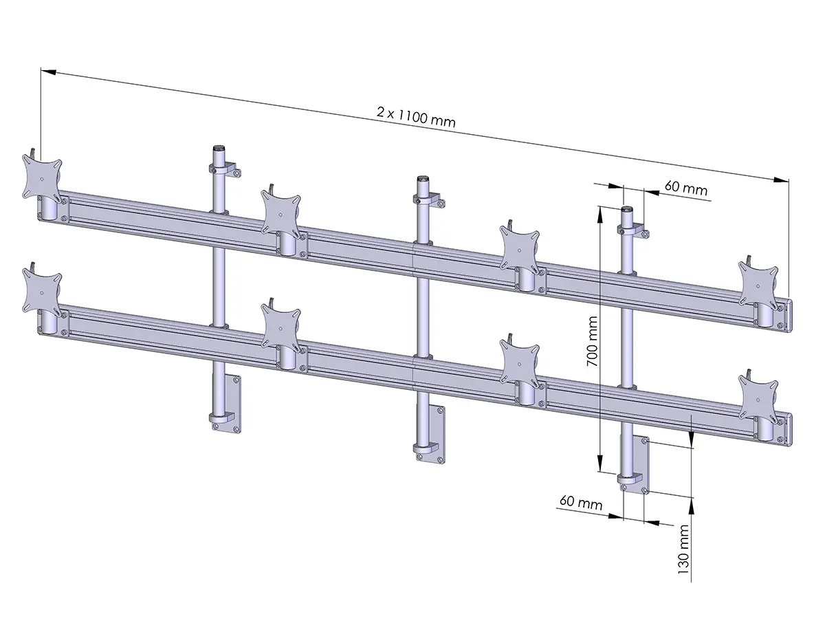 Flat-System Wandhalter für 8 Monitore  4+4 - 25''-32''