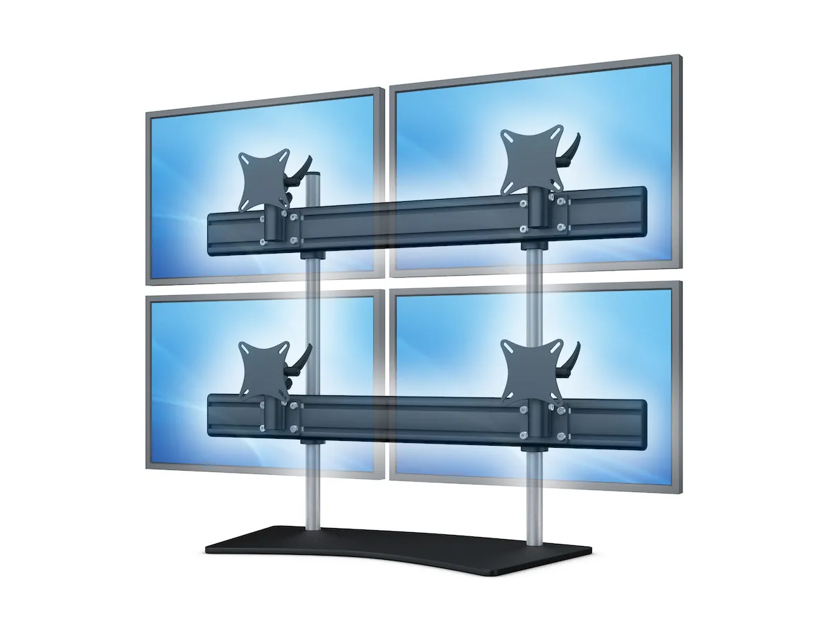 Flat-System Monitorhalter für 4 Monitore mit Tisch-Stand-Fuß 2+2 - 20''-24'