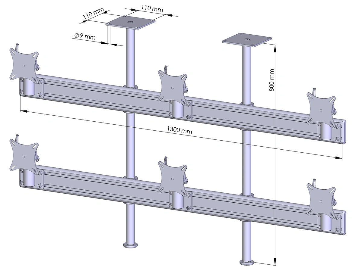 Flat-System Monitorhalter Decke für 6 Monitore 3 + 3 - 20''-24"