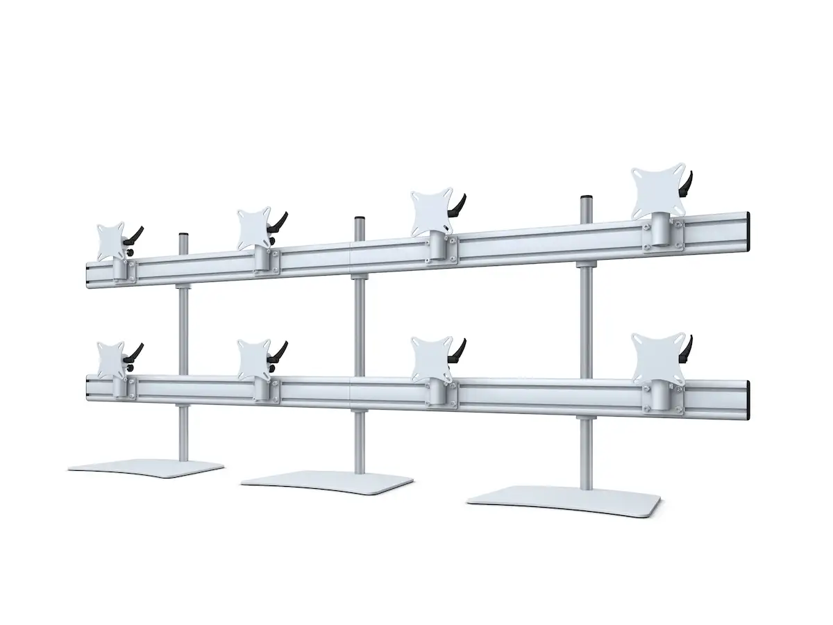 Flat-System Monitorhalter für 8 Monitore mit Tisch-Stand-Fuß 4+4 - 25''-32"