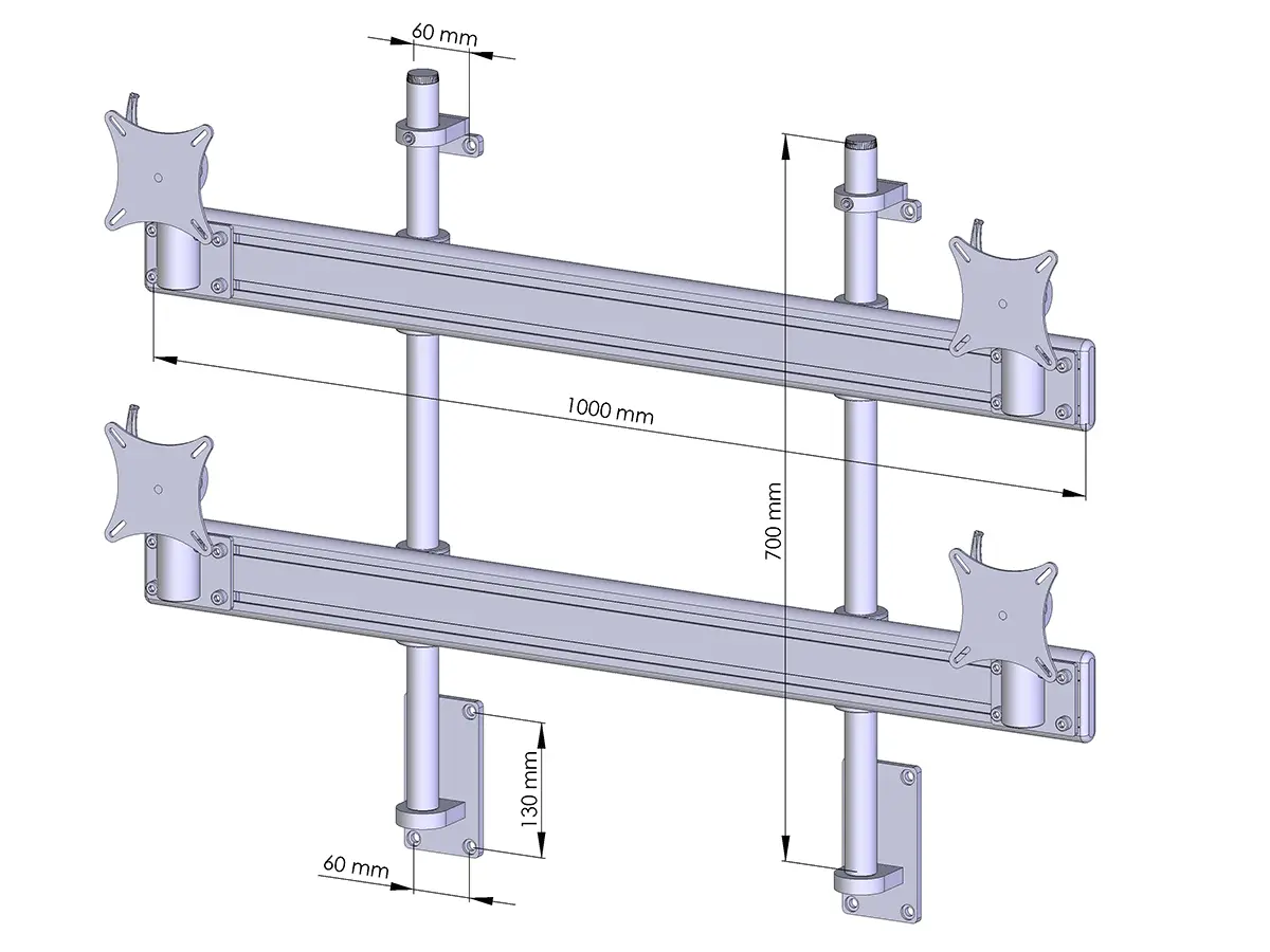 Flat-System Wandhalter für 4 Monitore 2+2 - 25''-32"
