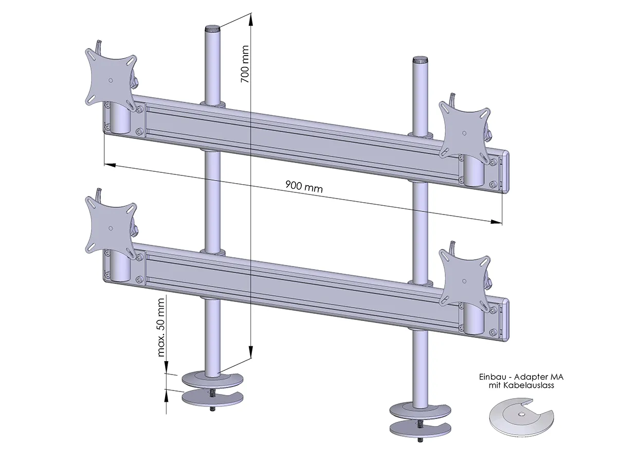 4-fach Monitorhalterung mit Kabelführung für professionelles Multi-Screen-Setup